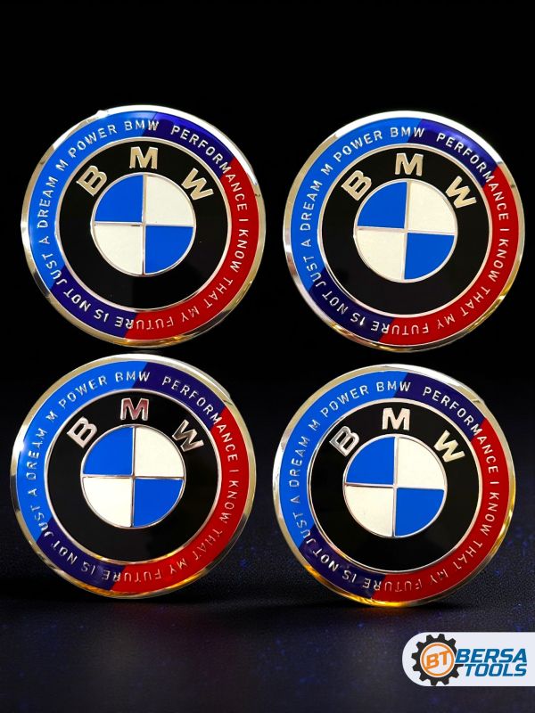 Наклейки на колесные диски, 56 мм, BMW с надписью (5 шт)