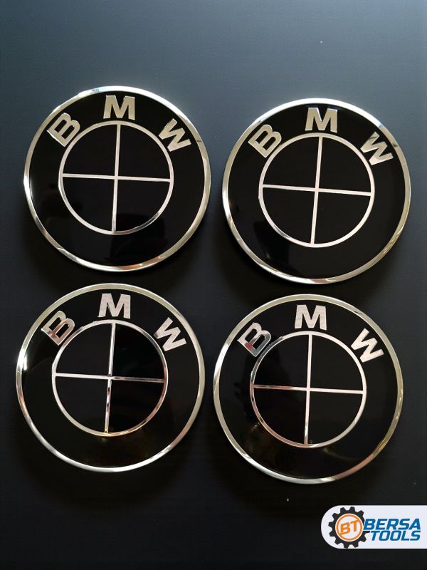 Наклейки на колесные диски, 56 мм, BMW черные (5 шт)