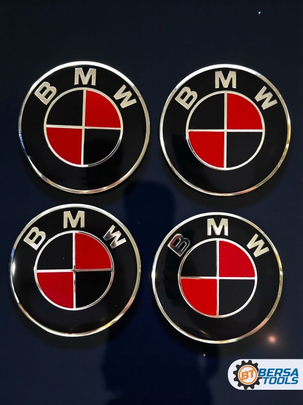 Наклейки на колесные диски, 56 мм, BMW черно-красные (5 шт)