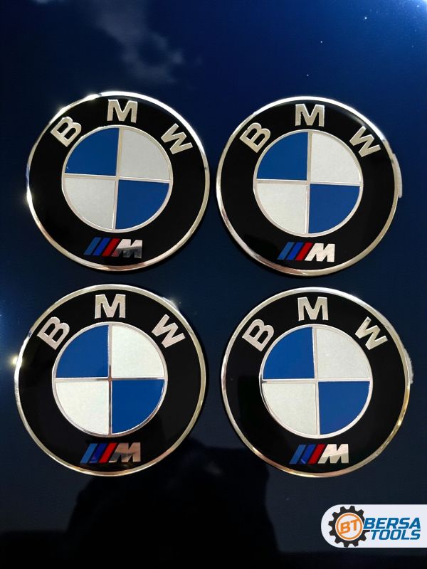 Наклейки на колесные диски, 56 мм, BMW М сине-белые (5 шт)