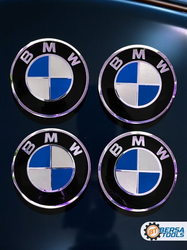 Наклейки на колесные диски, 60 мм, BMW сине-белые (5 шт)