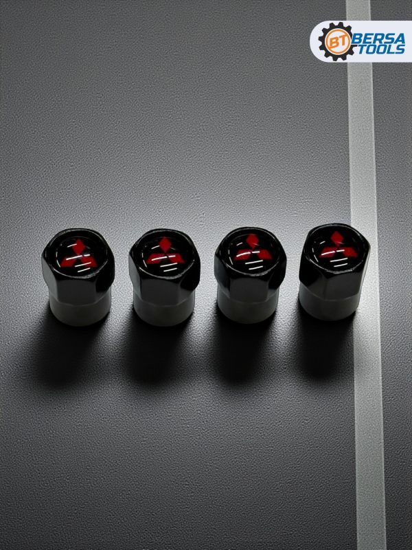 Колпачки на ниппель с эмблемой Mitsubishi черные, 4 шт