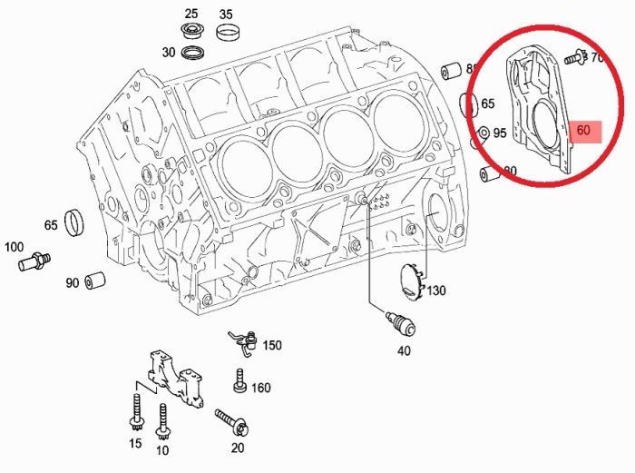 Крышка коленвала задняя с сальником Mercedes-Benz (A2730100614)
