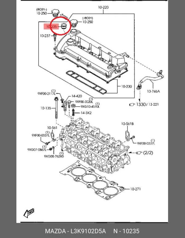 Прокладка маслозаливной горловины клапанной крышки двигателя Mazda L3K9-10-2D5A