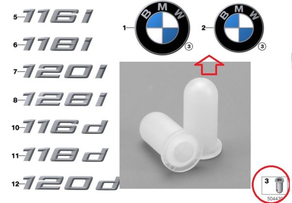 Наконечники (втулки) крепления эмблемы BМW 51148209932 (2 шт)